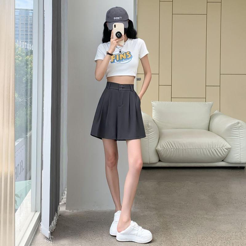 High Waist Plain Wide Leg Shorts Product Image