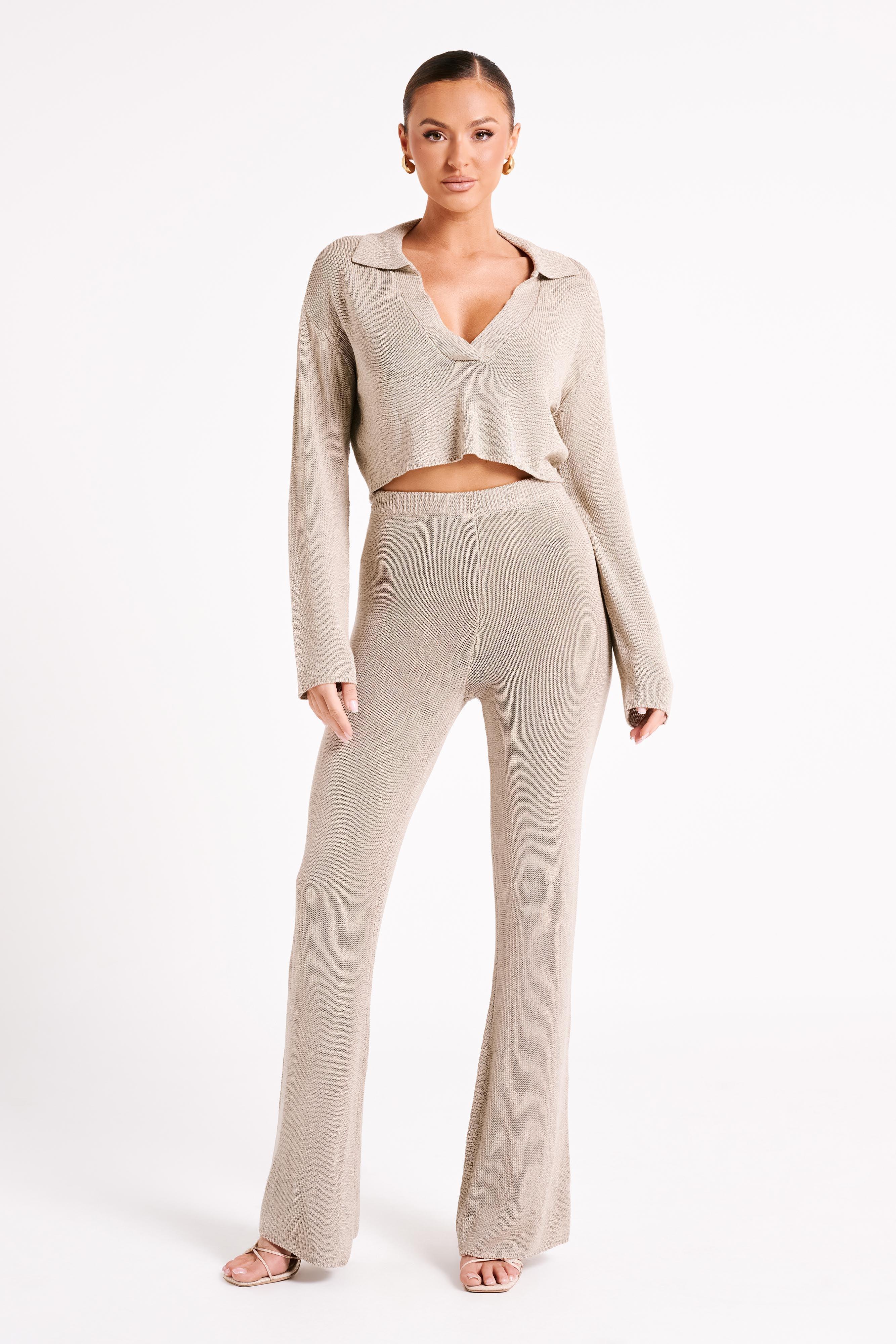 Carlota Collared Knit Jumper - Taupe Product Image