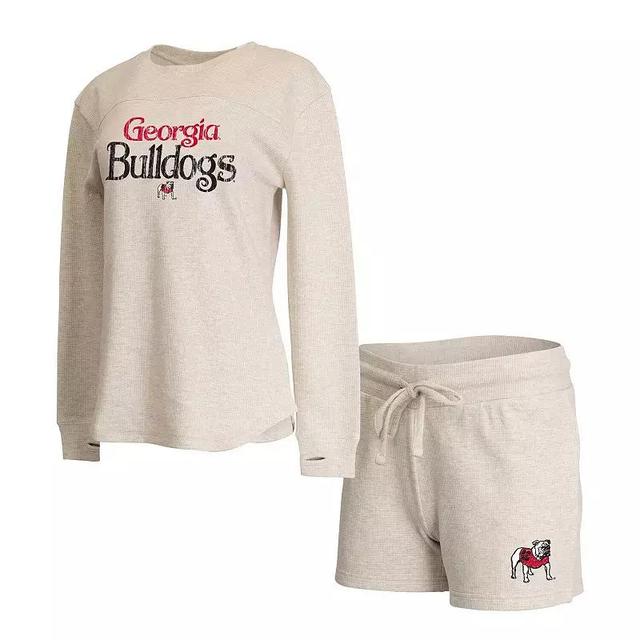 Womens Concepts Sport Cream Georgia Bulldogs Waffle Fabric Long Sleeve T-Shirt & Shorts Set Product Image