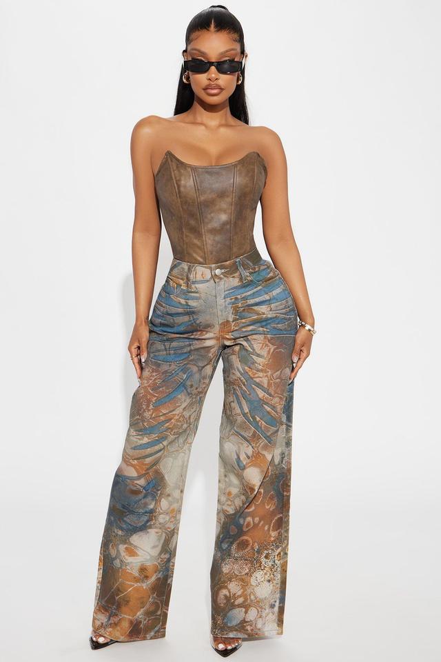 Striking A Chord Abstract Print Wide Leg Jeans - Brown/combo Product Image