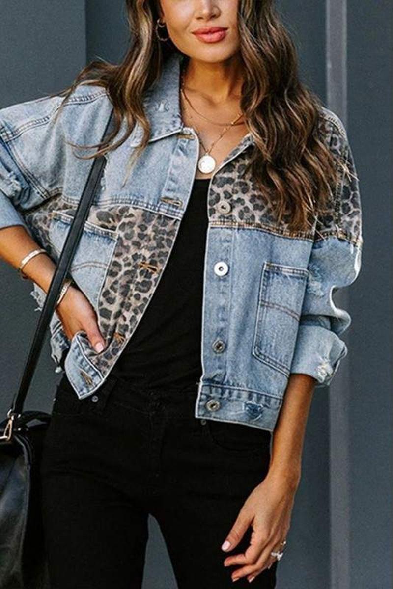 LEOPARD PATCHWORK DENIM JACKET Product Image