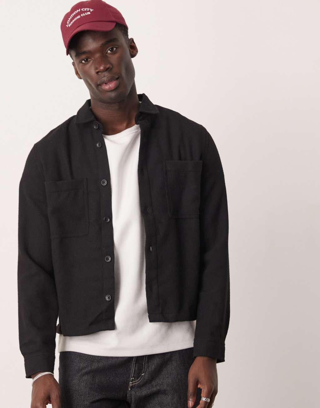 ASOS DESIGN boxy wool blend overshirt in black Product Image