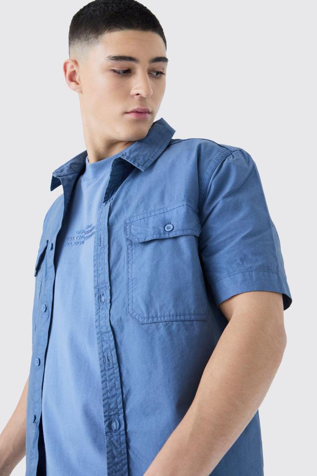 Washed Short Sleeve Twill Shirt | boohooMAN USA Product Image