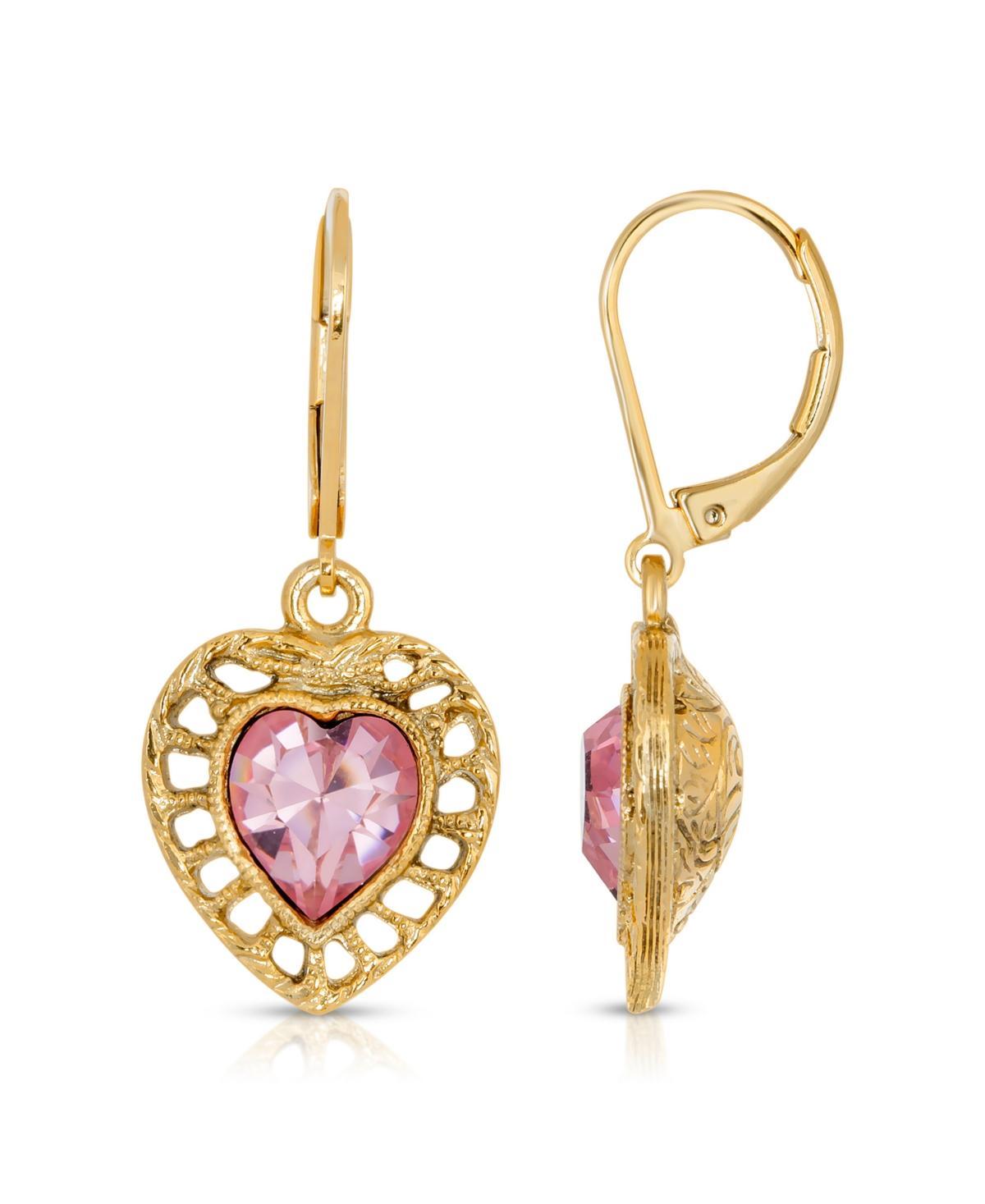 1928 14k Gold Dipped Pink Crystal Heart Drop Earrings, Womens Product Image