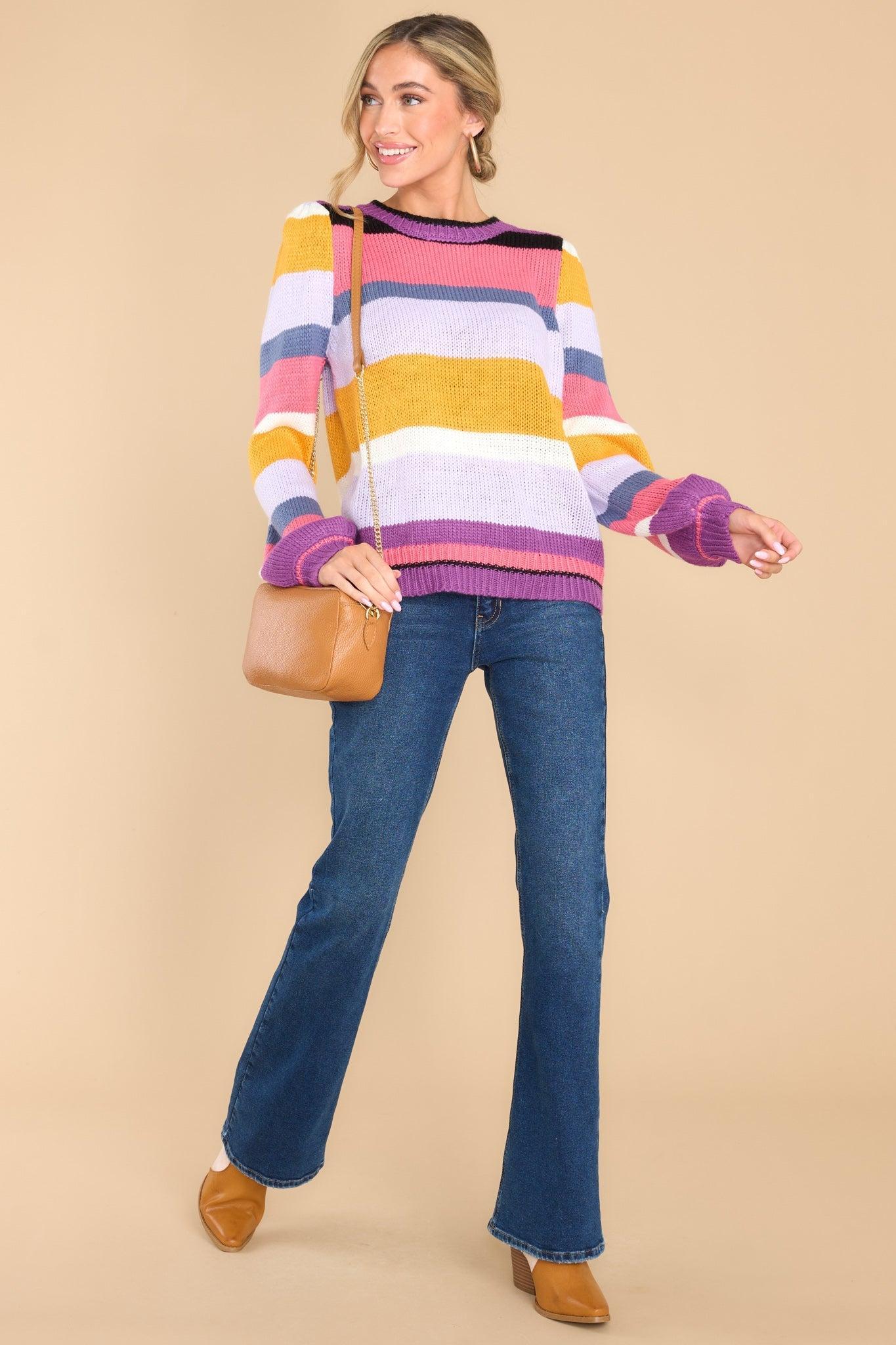 Feel The Ways Lavender Multi Stripe Sweater Product Image