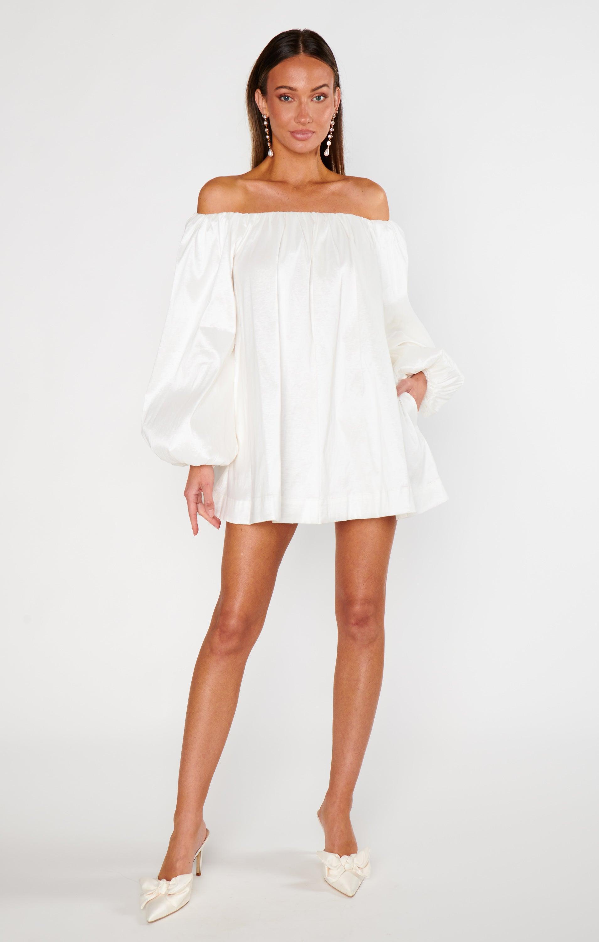 Brenna Mini Dress ~ White Taffeta Product Image