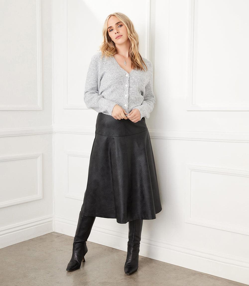 Karen Kane Faux Leather A-Line Midi Skirt Product Image