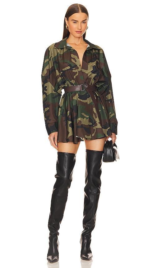 Norma Kamali Super Oversized Boyfriend NK Shirt Flared Mini Dress (Camo) Women's Clothing Product Image