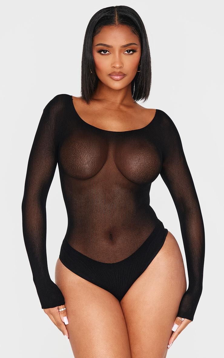 Shape Black Seamless Long Sleeve Bodysuit Product Image