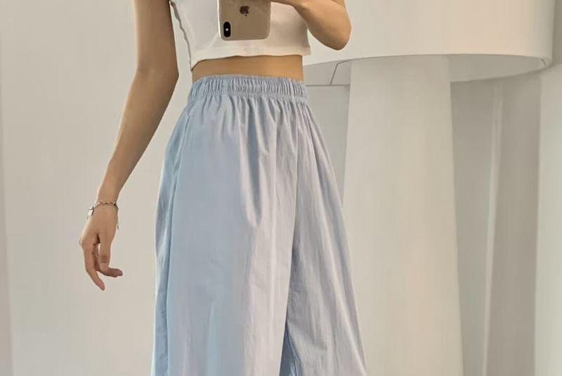 High Waist Plain Wide Leg Pants Product Image