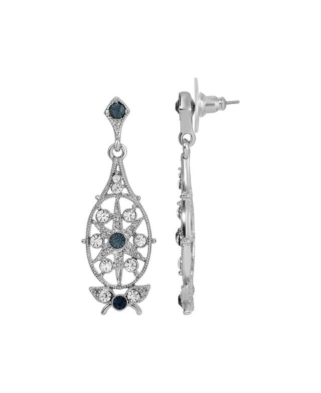 1928 Silver Tone Simulated Crystal Filigree Drop Earrings, Womens, Blue Product Image