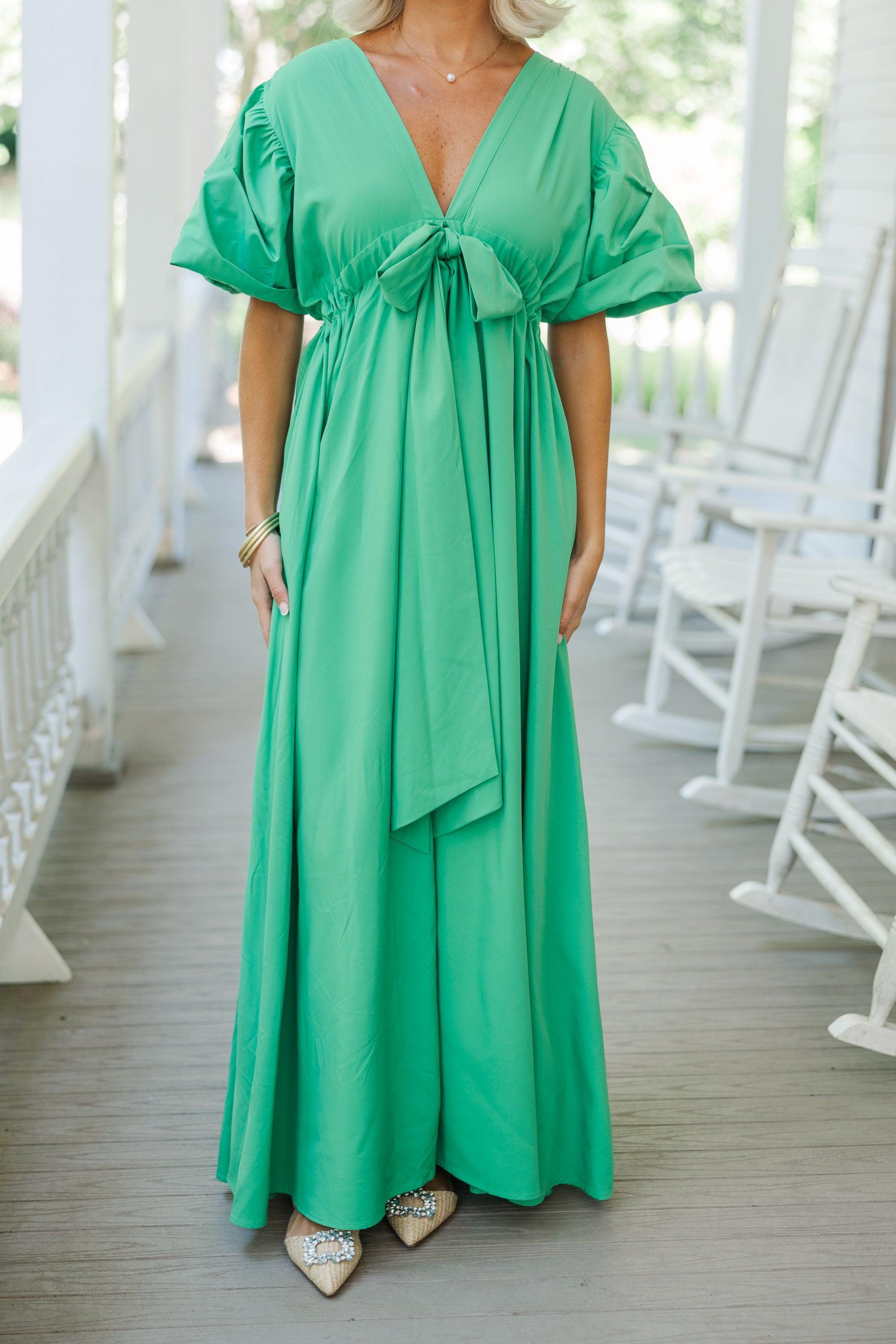 Keep It Up Green Puff Sleeve Maxi Dress Female Product Image