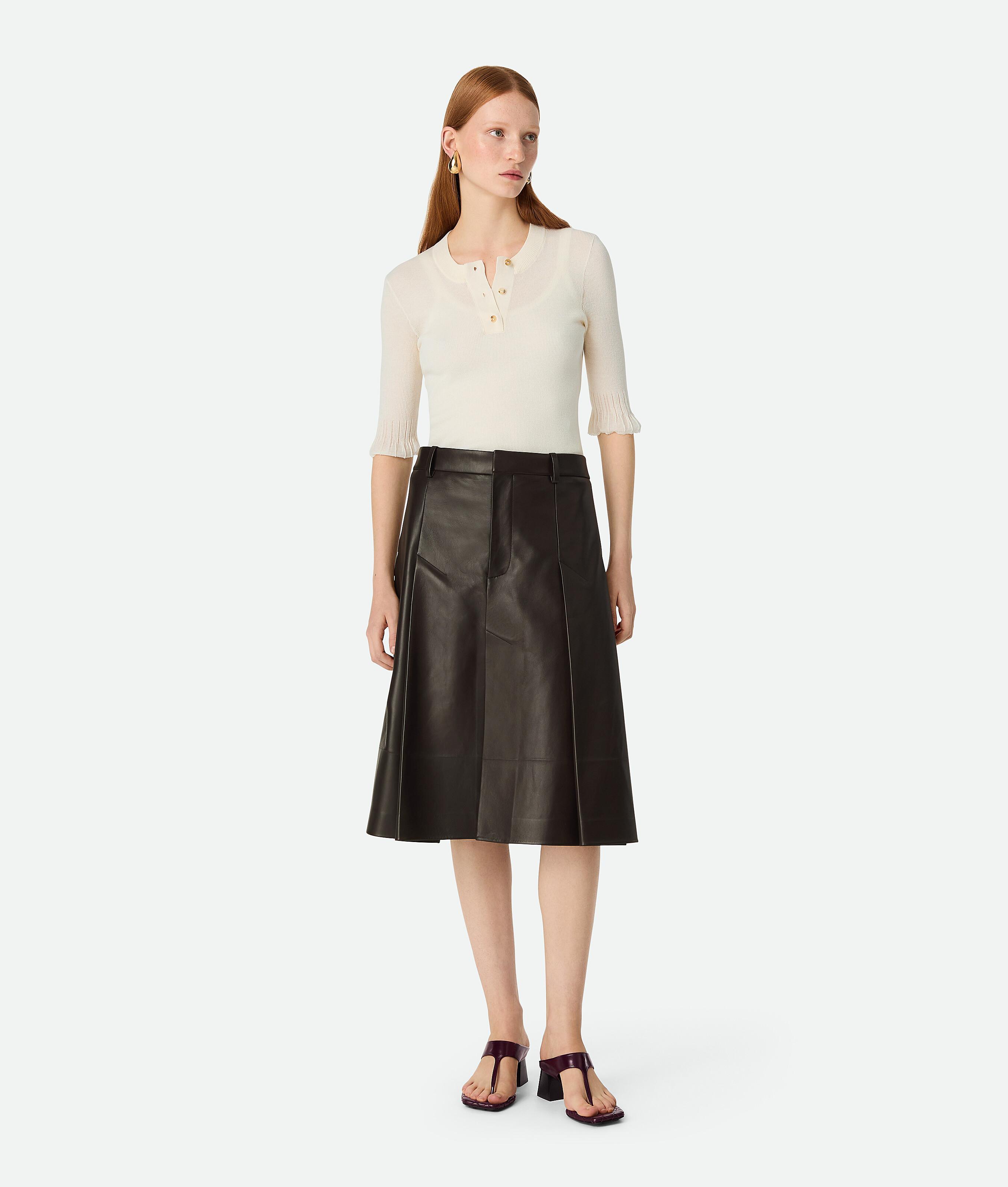 Women's Leather Pleated Skirt in Kale product image