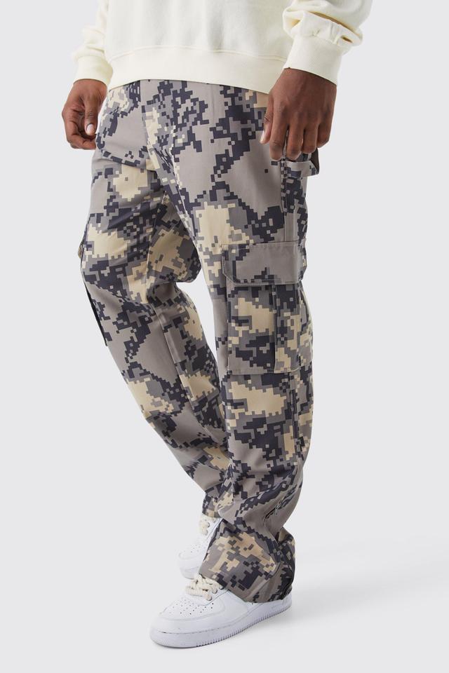 Plus Fixed Waist Slim Flare Gusset Pixel Camo Pants | boohooMAN USA Product Image