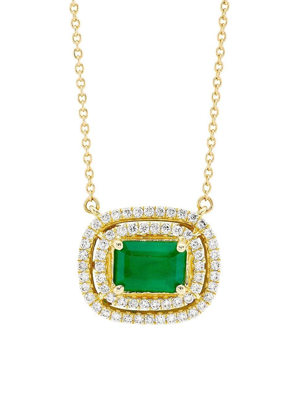 Womens 14K Yellow Gold, Emerald & 0.33 TCW Diamond Necklace Product Image