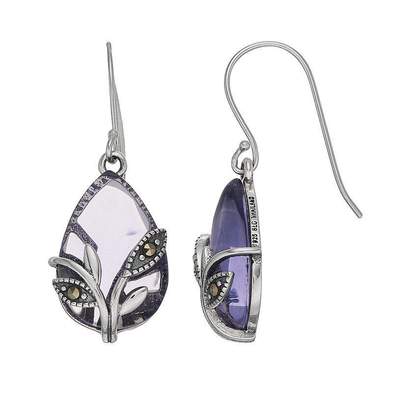 Tori Hill Sterling Silver Purple Glass & Marcasite Teardrop Earrings, Womens Product Image