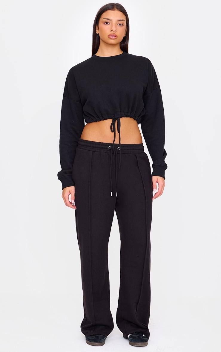 Black Drawcord Waist Cropped Sweatshirt Product Image