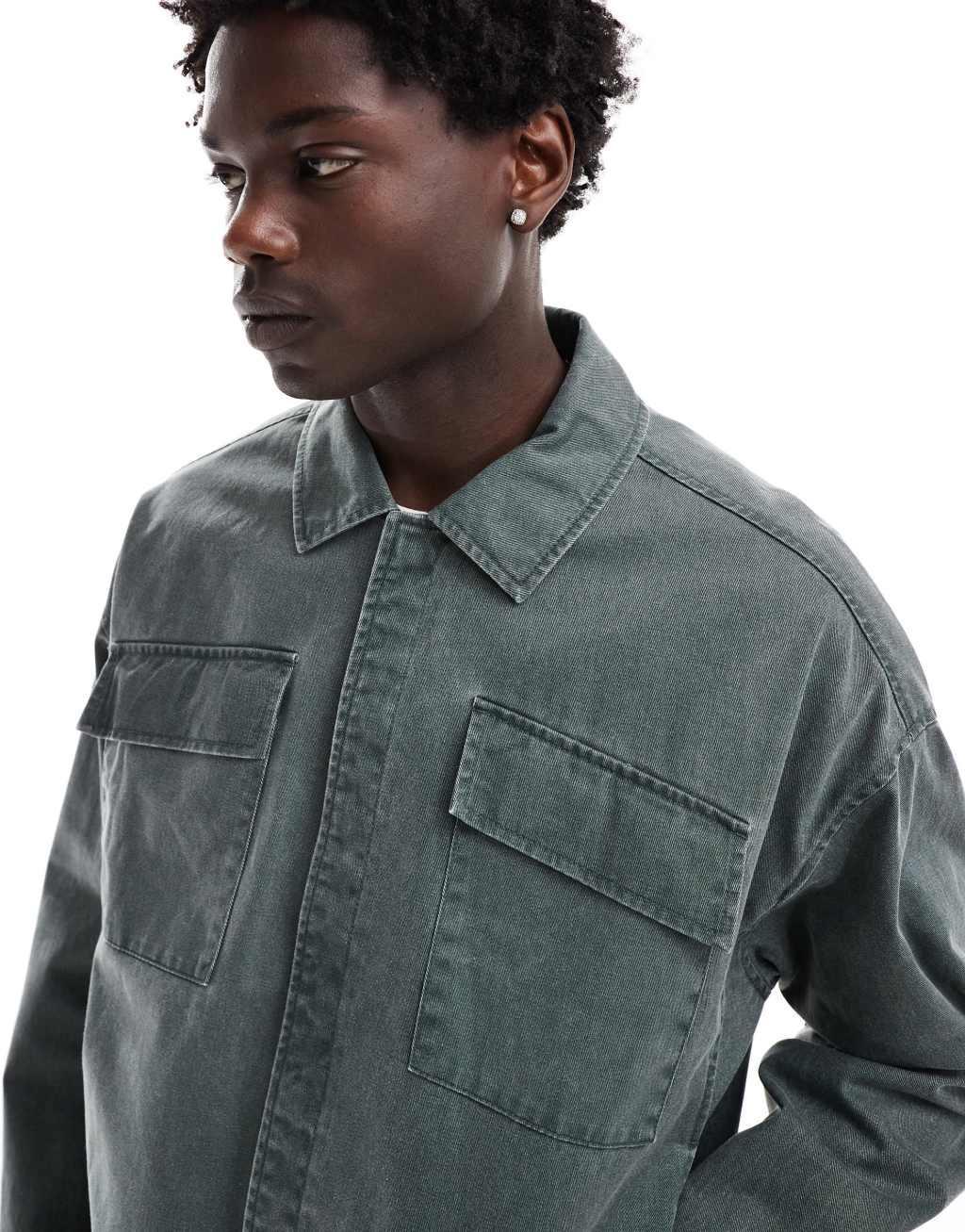 ASOS DESIGN oversized washed harrington jacket in green Product Image