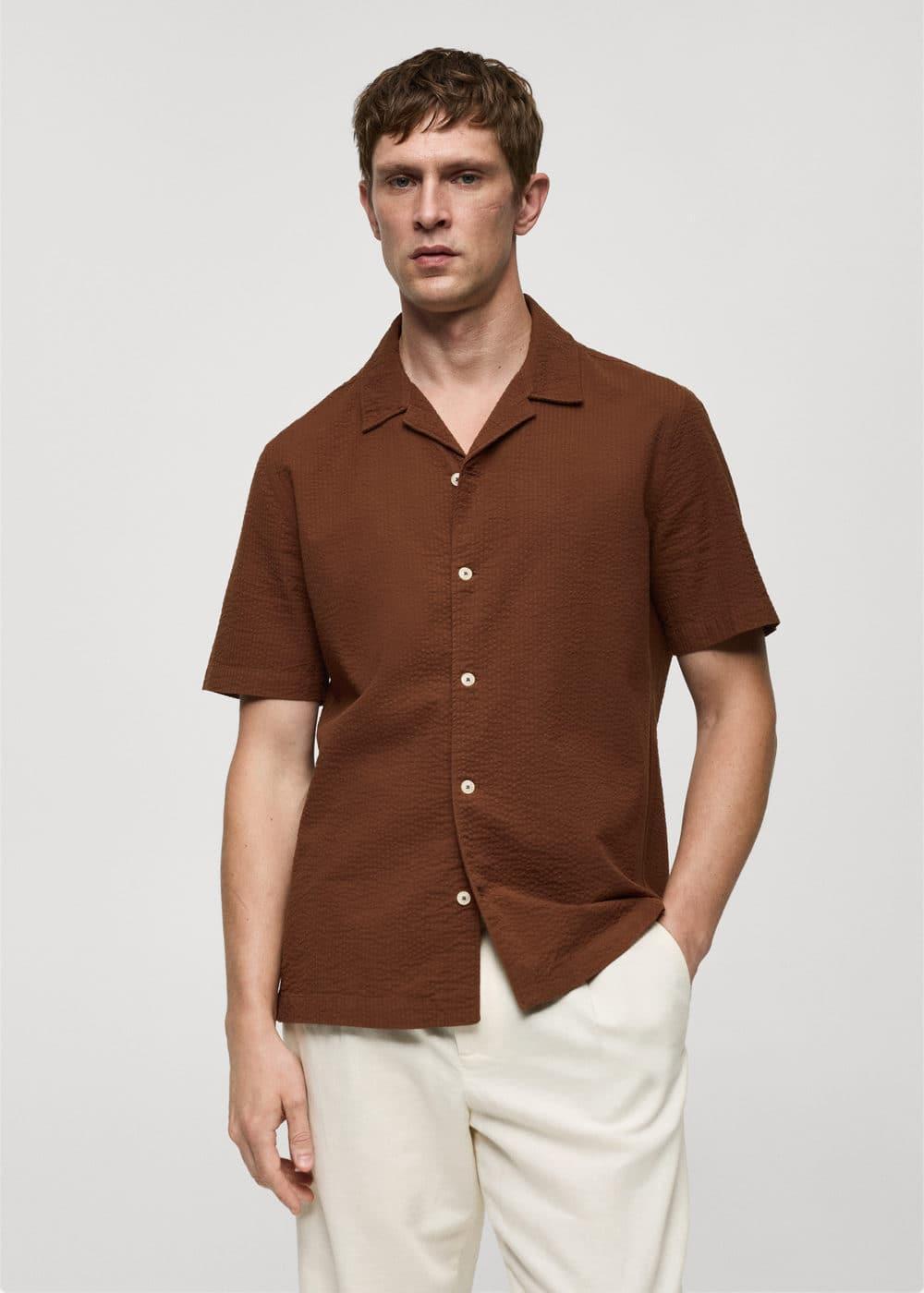 Mango Mens Regular Fit Seersucker Cotton Shirt Product Image