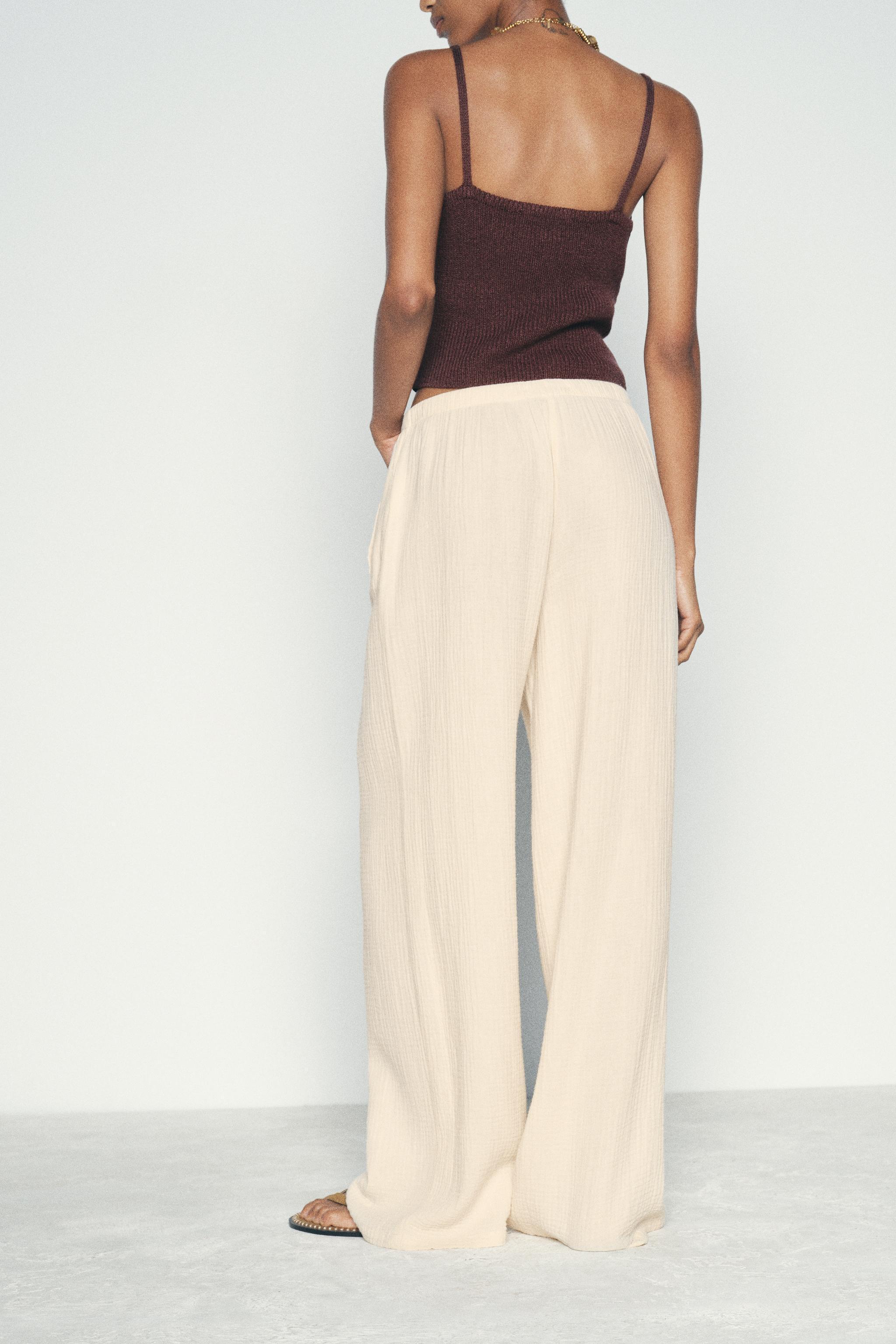 WRINKLED EFFECT WIDE LEG PANTS Product Image