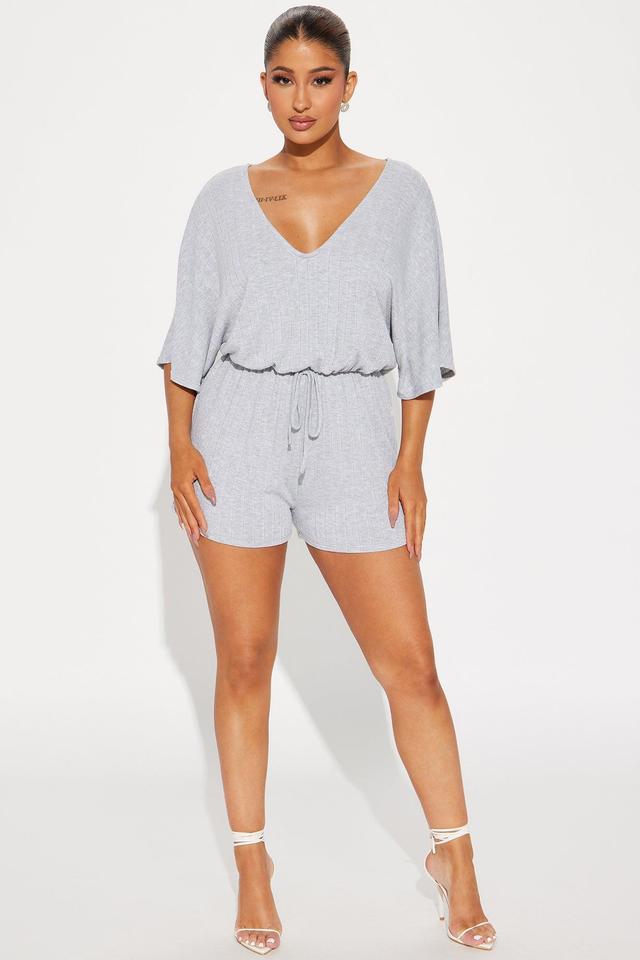 Praise Me Ribbed Romper - Heather Grey Product Image