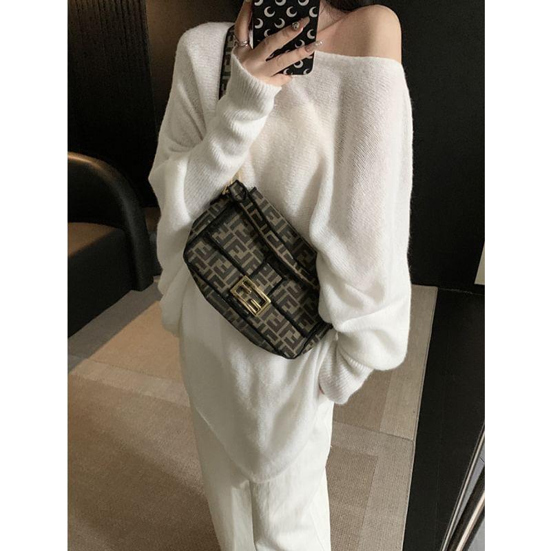 Boat Neck Slit Oversized Sweater Product Image