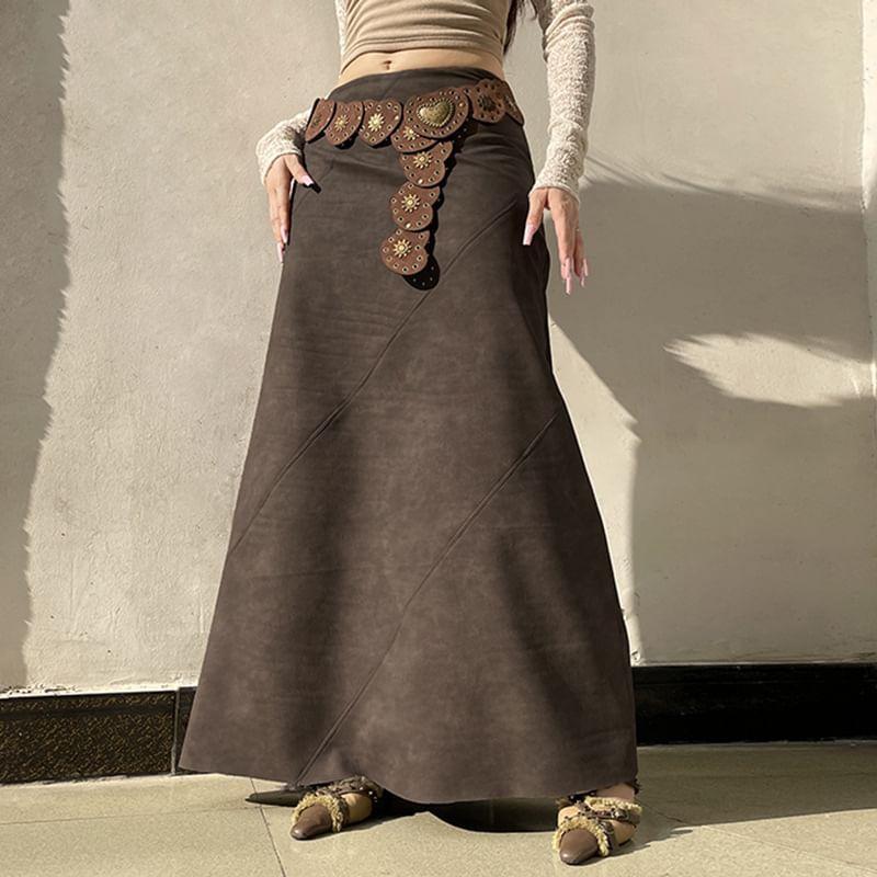 High Waist Faux Leather Maxi A-Line Skirt Product Image