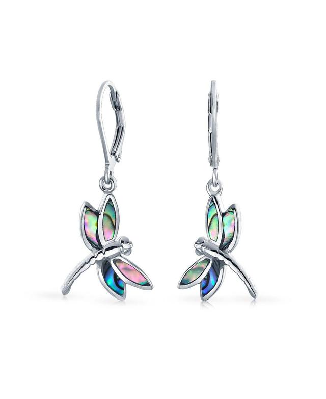 Bling Jewelry Dainty Butterfly Dragonfly Firefly Garden Rainbow Abalone Iridescent Shell Inlaid Drop Lever back Dangle Earrings For Women Teen .925 St Product Image