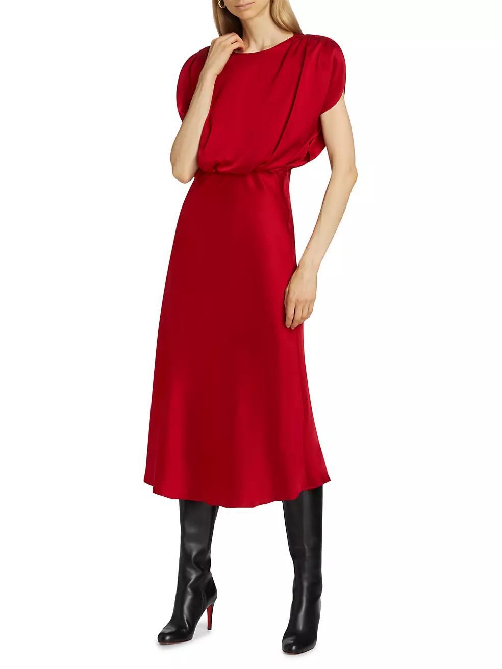 Flora Satin Blouson Midi-Dress Product Image