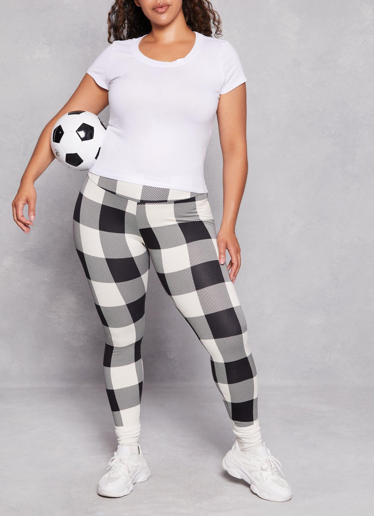 Womens Plus Size Plaid Soft Knit High Waist Leggings Product Image