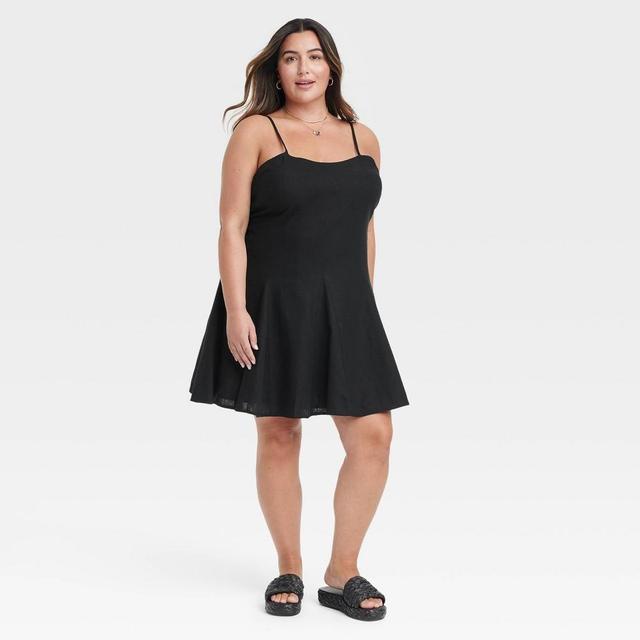 Womens Beach Bungalow Linen Mini Dress - A New Day Black 2X Product Image