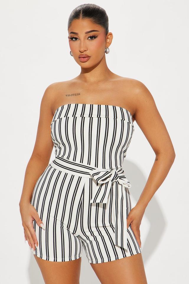 So Much Hype Striped Romper - White/Black Product Image