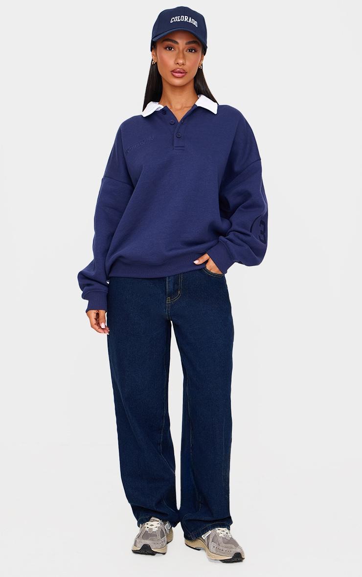 Petite Navy Collared Sweatshirt Product Image