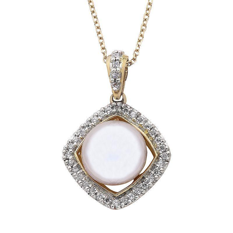 14k Gold Cultured Freshwater Pearl & 1/5 Carat T.W. IGL Certified Diamond Frame Pendant, Womens White Product Image