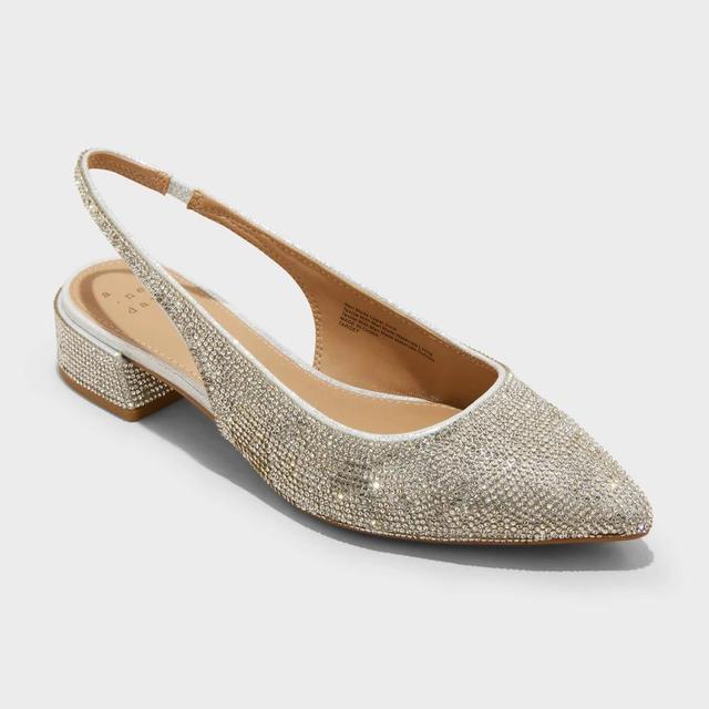 Womens Elle Rhinestone Slingback Pointed Toe Heels - A New Day Silver 8 Product Image