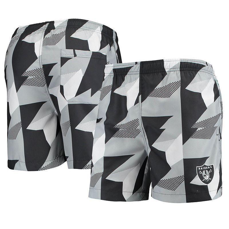 Mens FOCO Black/Silver Las Vegas Raiders Geo Print Swim Trunks Product Image