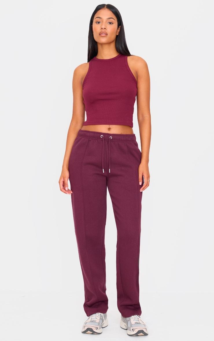 Tall Burgundy Ribbed Racer Neck Top Product Image