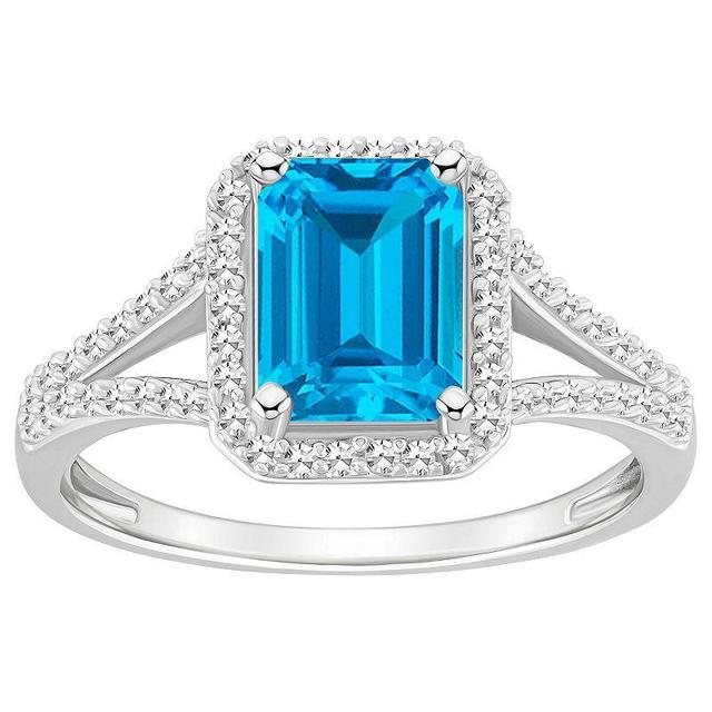 Celebration Gems Sterling Silver Gemstone & 1/4 Carat T.W. Diamond Halo Ring, Womens Blue Topaz Product Image