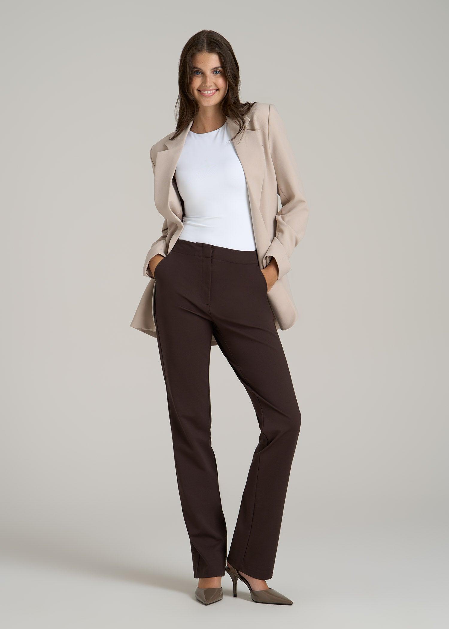 Slim Straight Leg Dress Pants for Tall Women in Espresso Product Image