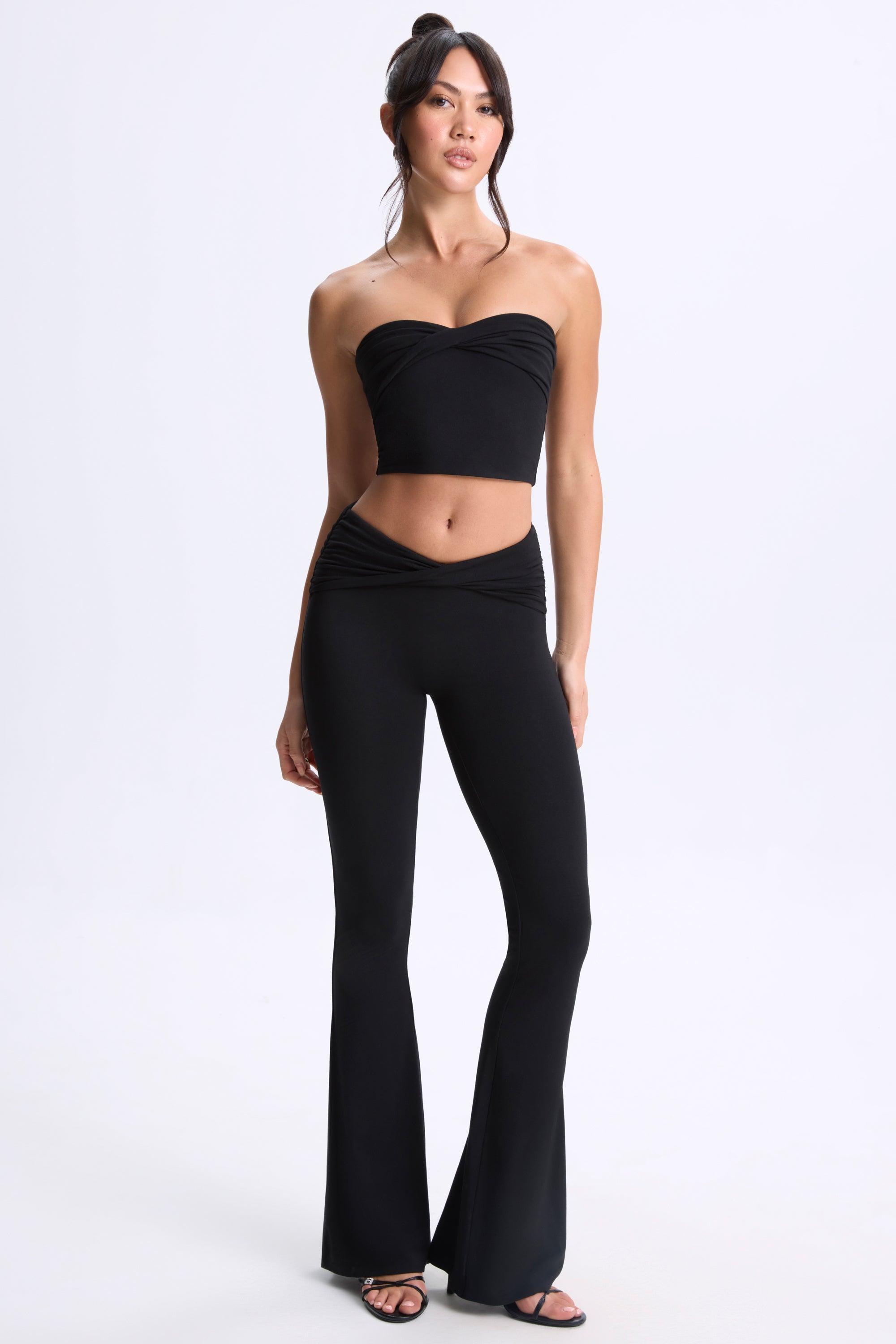 Petite Twist-Front Flared Trousers in Black Product Image