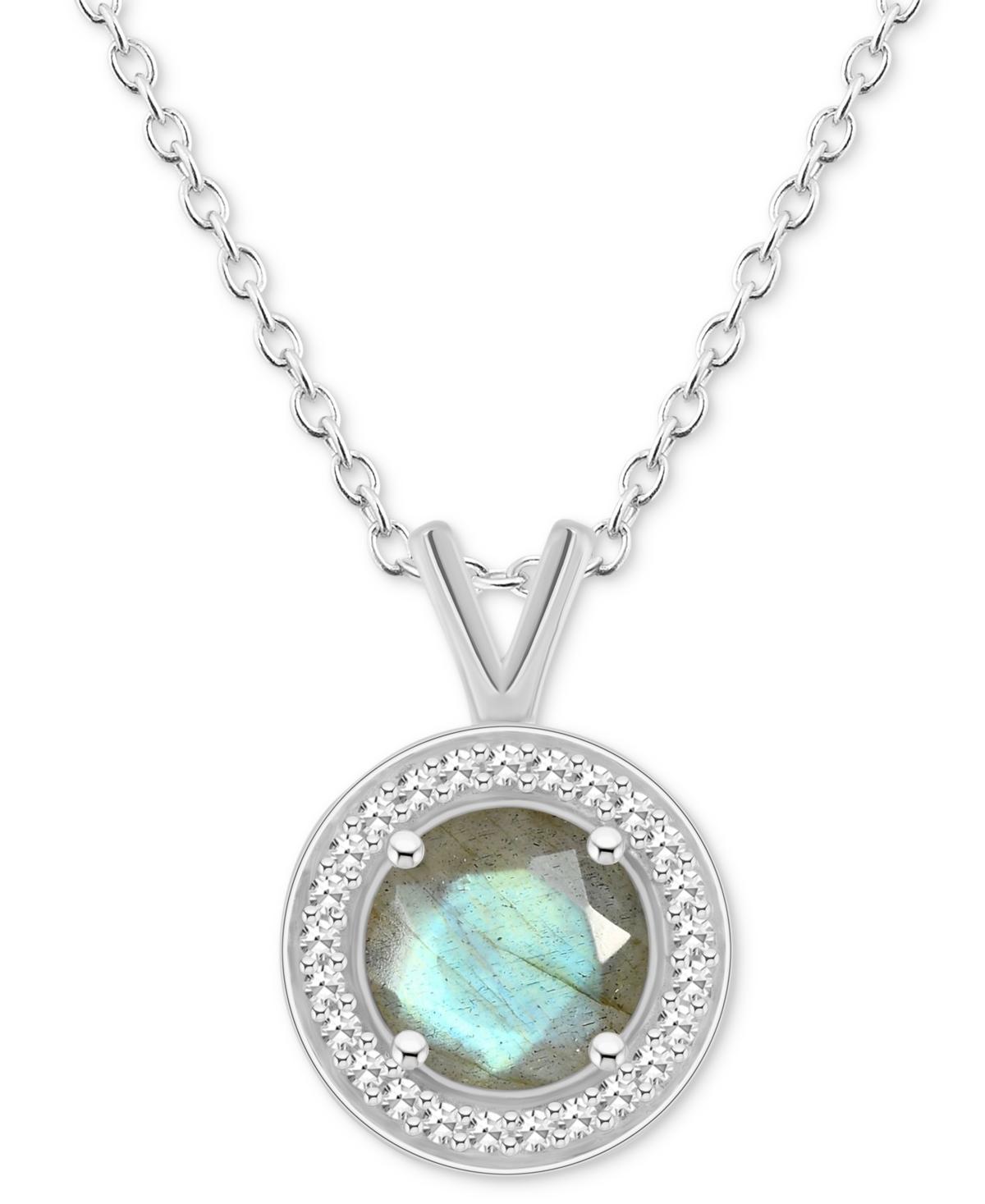 Cultured Freshwater Pearl & Diamond (1/8 ct. t.w.) Halo Pendant Necklace in Sterling Silver (Also in Onyx & Labradorite) - Turquoise Product Image