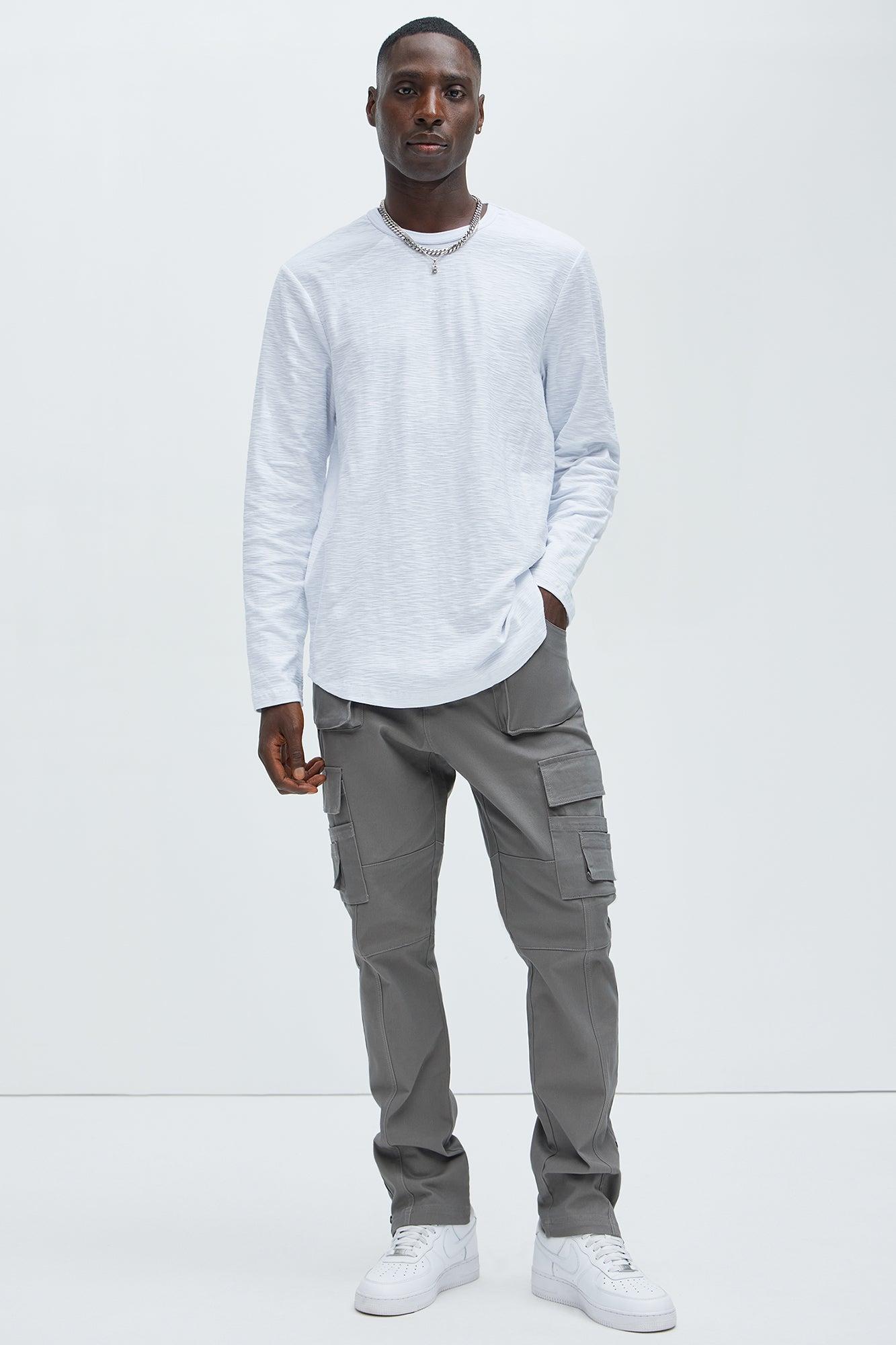 Asher Slub Texture Scallop Long Sleeve Tee - White Product Image