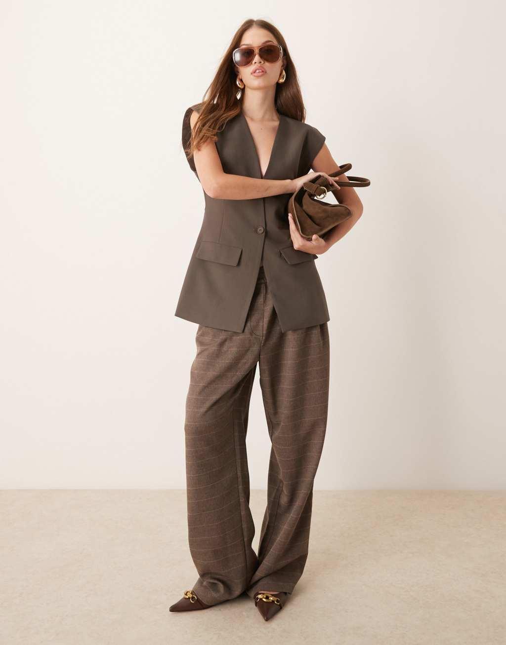 ASOS DESIGN relaxed pants in brown check Product Image