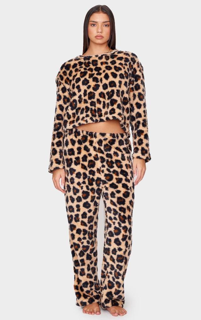 Brown Leopard Print Fleece Pj Pants Product Image