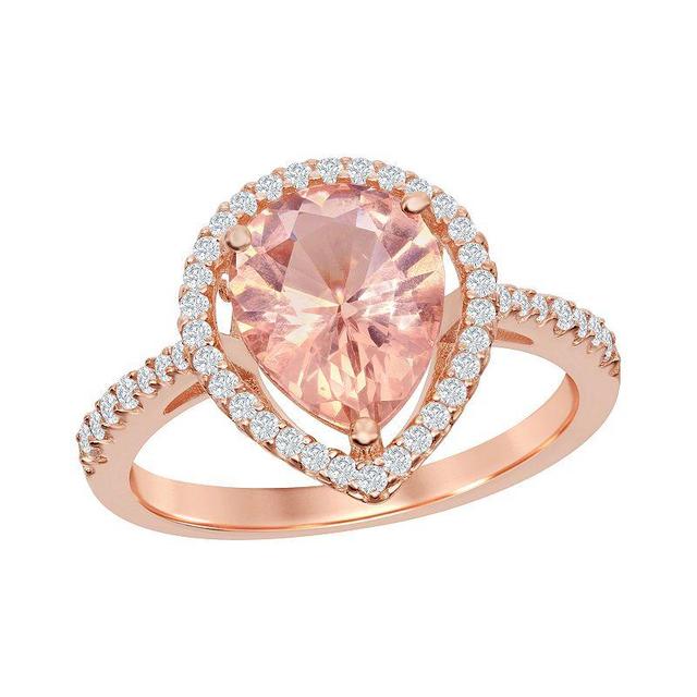 Sterling Silver Pear Morganite Cubic Zirconia Ring, Womens Product Image