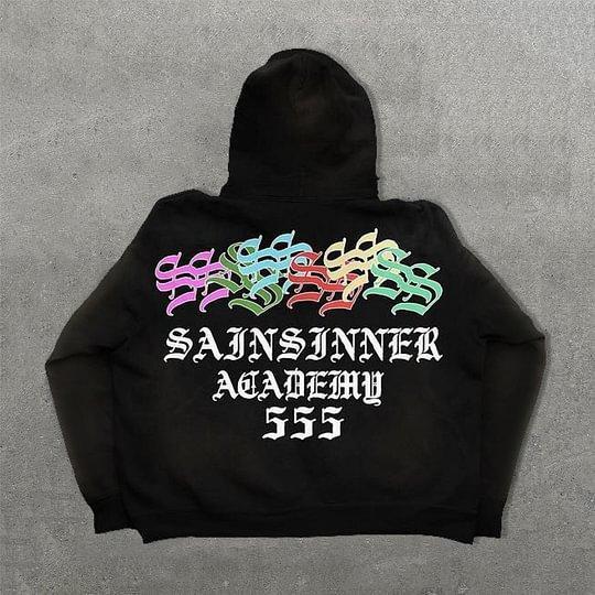 Vintage Sainsinner Academy Graphic Print Side Pockets Hoodie Product Image