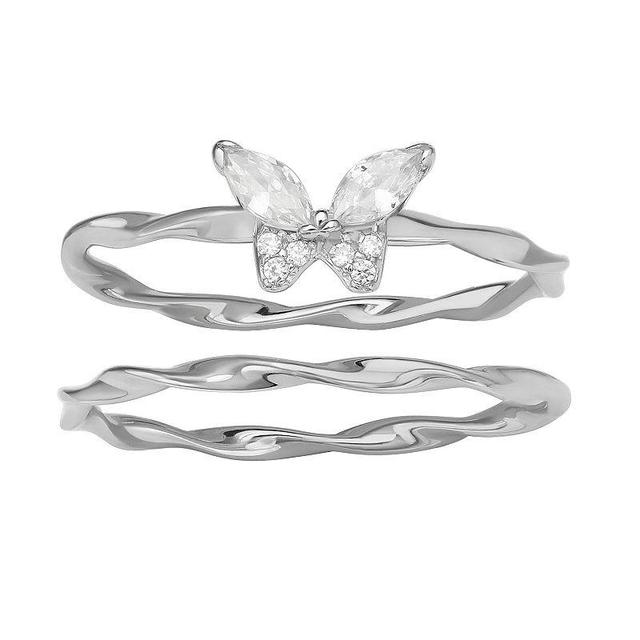 PRIMROSE Cubic Zirconia Butterfly & Twist Ring Set, Womens Sterling Product Image