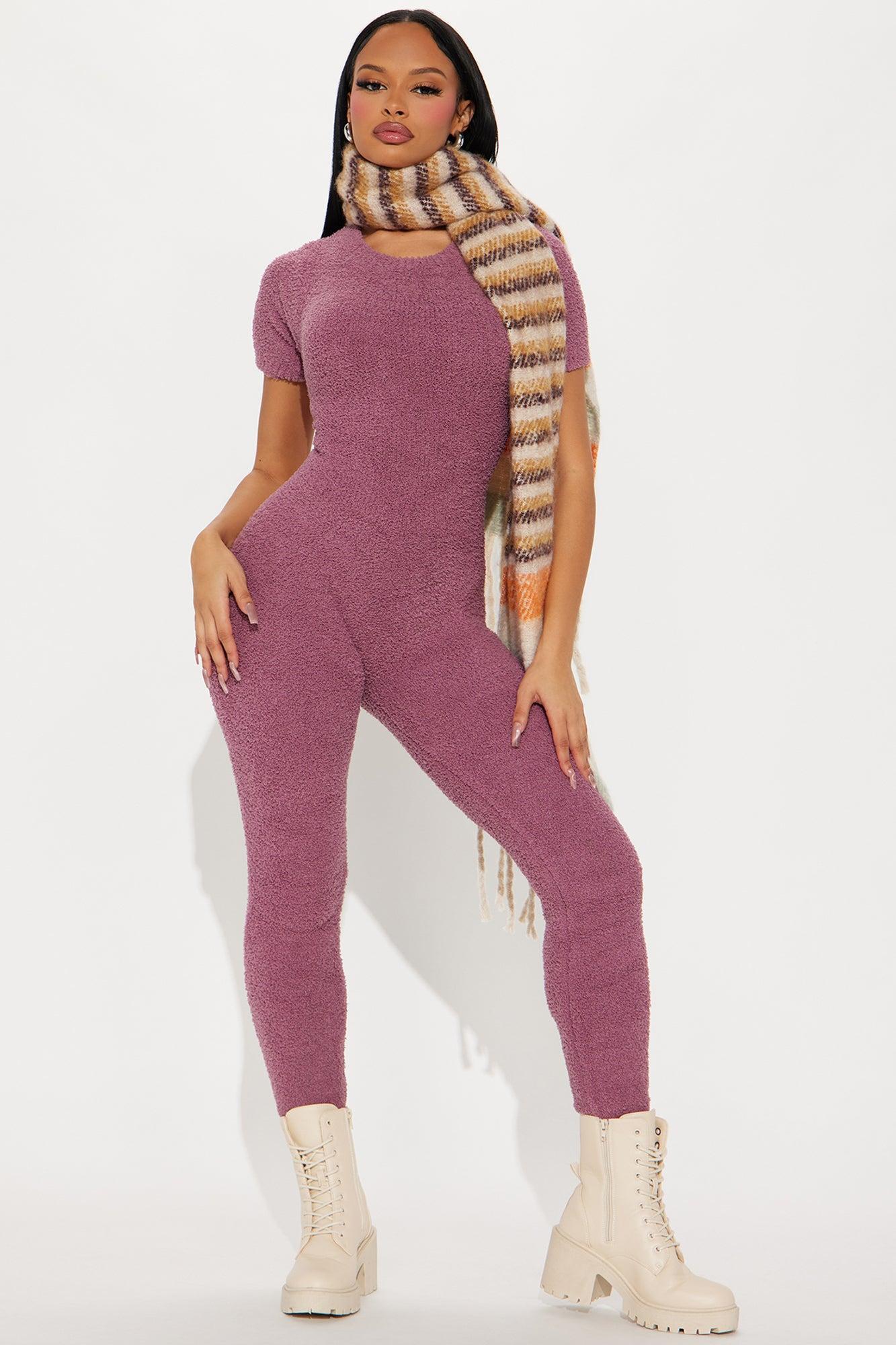 Turn The Lights Down Cozy Jumpsuit - Plum Product Image