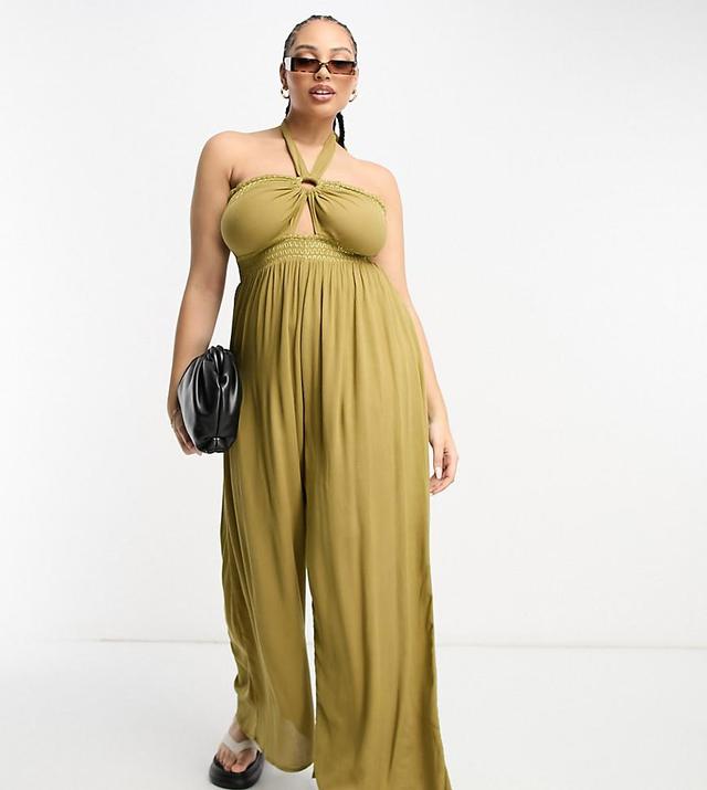 River Island Plus bandeau halterneck beach jumpsuit Product Image