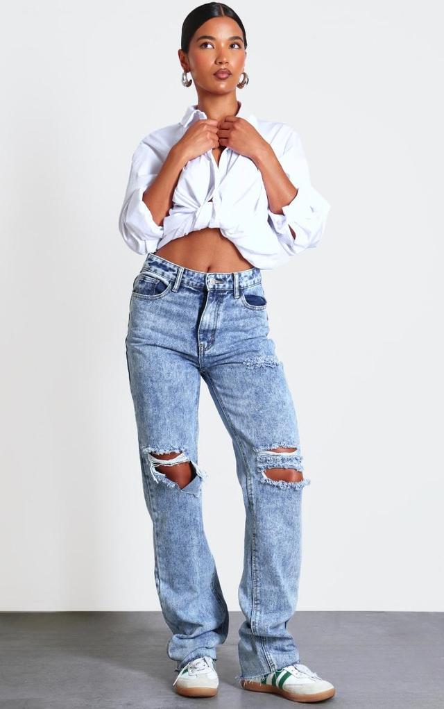 PRETTYLITTLETHING Acid Wash Ripped Long Leg Straight Jeans Product Image